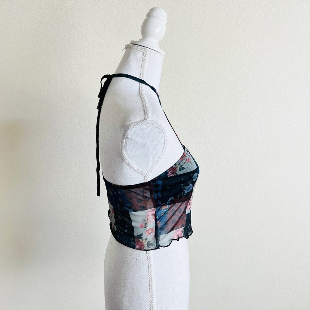 Patchwork Multicolor Mesh Criss Cross Halter Band… - image 2